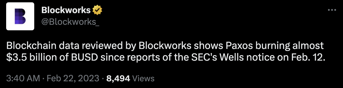 币安销毁BNB链上20亿BUSD市值再滑落至124亿美元2