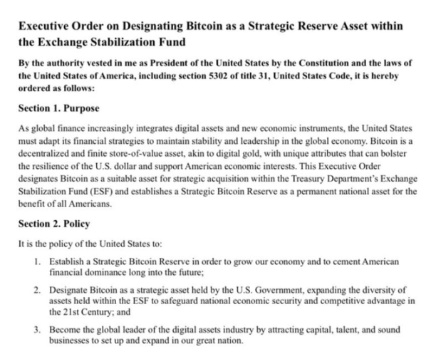 “美国战略比特币储备”行政命令：BTC纳入永久国家资产管理-第1张图片-欧意易易下载