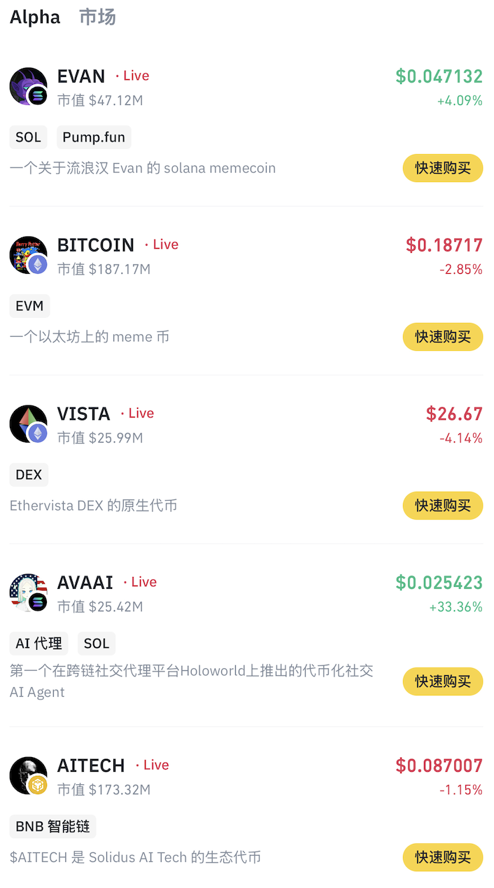 Binance Alpha新增五个项目：EVAN、BTC、VISTA、AVAAI和AITECH-第1张图片-欧意易易下载